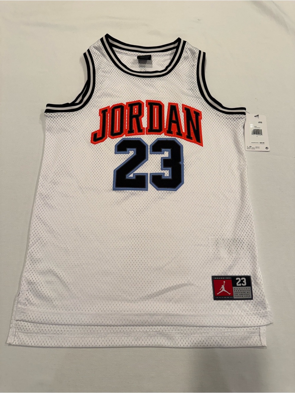 Nike Jordan 23 Boys Large White Mesh Basketball Jersey Tank Top NWT Jumpman